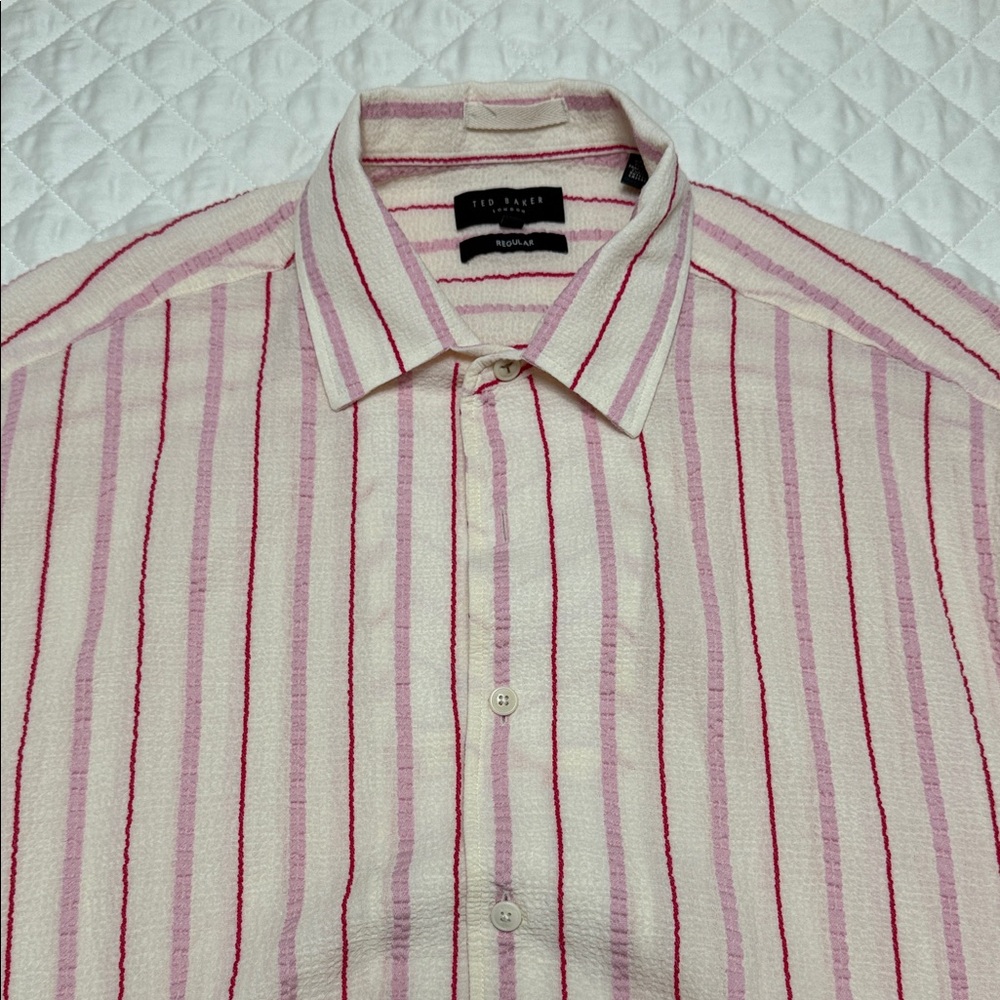 Ted Baker Seersucker Men's Shirt with Pink and Red Stripes